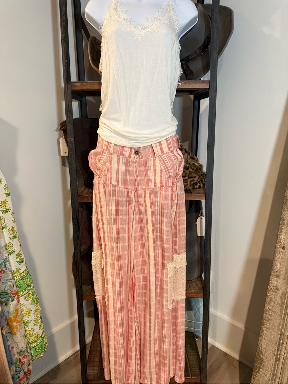 POL Women's Pink Striped Plaid Wide-Leg Pants
